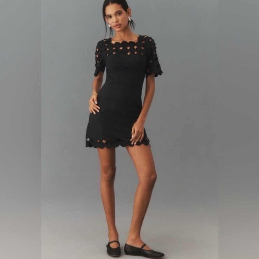 Anthropologie NWT Black Cutwork Mini Shift Dress Size 4 - Picture 1 of 9